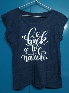 Navy Blue Marled Graphic Slub Knit Tees Tshirt Top