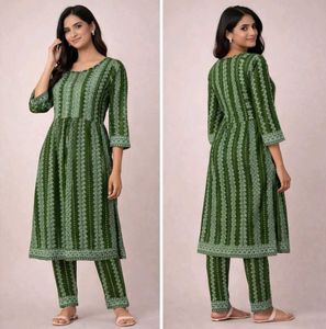 Green Embroidered Kurta set