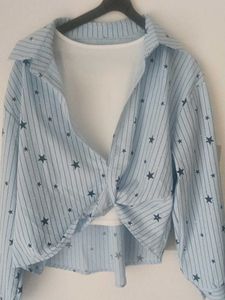 Striped Star Print Twist Front Shirt