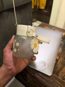 small glass water bottle