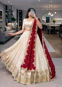 Elegant Cream &amp; Maroon Lehenga Choli