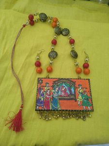 Unique Handpainted Pendant Necklace &amp; Earrings Set