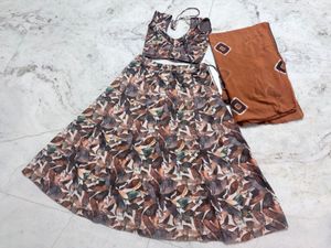 Ethnic Leaf Print Lehenga Choli Set