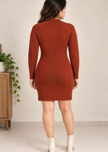 Rust Ribbed Knit Mini Dress