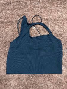 Stylish Navy Cutout Ribbed Crop Top