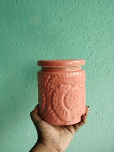 Elegant Ceramic Jar with Embossed Floral Design