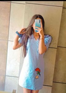 Cute Light Blue Dress with Rose Patch