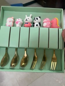 Cartoon Themed Dessert Spoon &amp; Fork Set - Green