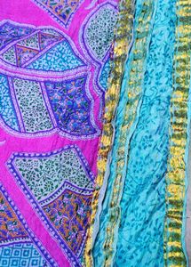 Vantage  Blue Saree with Pink Border