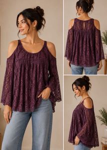 Burgundy Lace Cold Shoulder Top