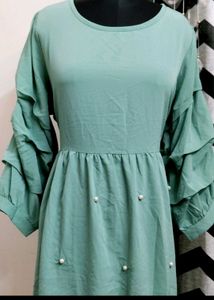Pluss Green Olive Ruffled Sleeve Dress