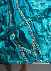 Teal Floral Kurta Set with Dupatta One tym use