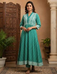 Green Printed Kurta Set for Women