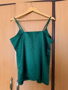 Elegant Green Satin Camisole Top