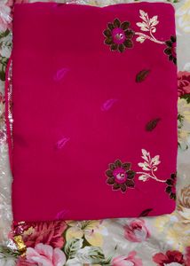 Unused new Embroidered Fuchsia Saree