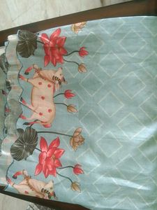 Designer Saree with Cow &amp; Lotus Print
