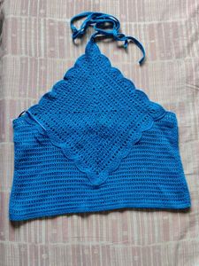 Mango - Blue Crocheted Halter Top
