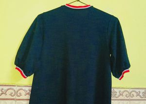 Black Long One Piece Dress With Red Strip On Neck