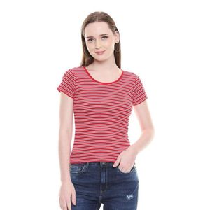 Jealous 21 Red Round Neck Striped womens T-Shirt