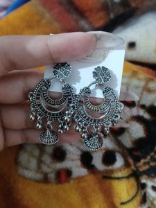 Elegant Oxidized Silver Peacock Jhumka Earrings