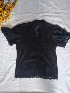 Elegant Black Lace Puff Sleeve Top