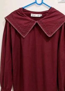 Maroon Lace Collar Top