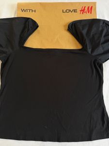 H&amp;M Black Puff Sleeve Square Neck Top