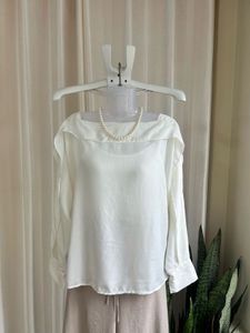 Korean Elegant White Boat Neck Top