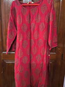 Red Kurti with Golden Print