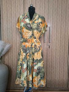 Vibrant Floral Print Dress with Belt