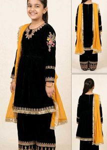 Kids Black Velvet Kurta Set