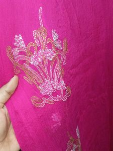 Vibrant Pink Kurta with Gold Embroidery