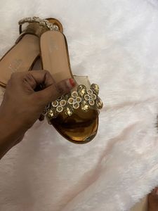 Sparkly Gold Jeweled Mules