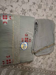 Unstitched Grey Kurta Set with Intricate Embroider