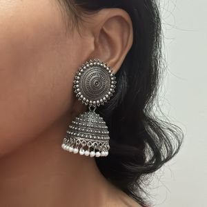 Oxidized Silver Jhumka Earrings