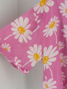 Pink Daisy Print Button-Up Shirt