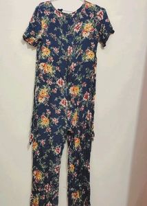 Dark Grey Floral Printed Jumpsuit For 30 Bust