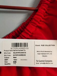 Red Solid Crop Bardot Top
