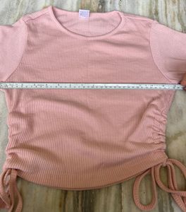 Pastel Pink Ribbed Ruched Crop Top