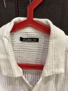 Men's White Textured Short Sleeve Shirt