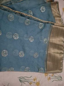 Blue saree with Golden Border