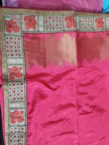 Elegant Pink Saree with Blouse and peticoat