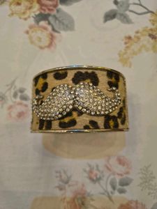 Leopard Print Cuff Bracelet with Rhinestones