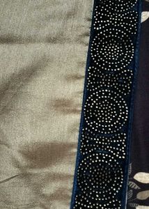 Elegant Beige &amp; Blue Embellished Saree