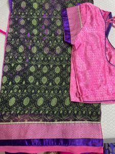 Black & Green Saree with Pink Blouse