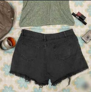 Distressed Charcoal Denim Shorts