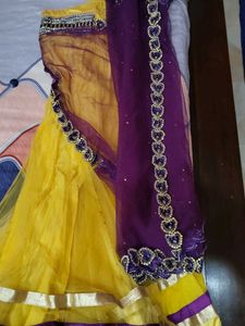 yellow and purple beautiful lehnga