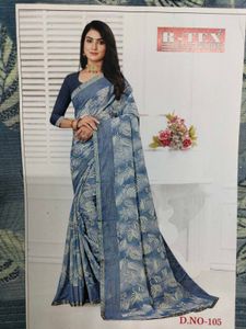Stylish Blue Floral Print Saree