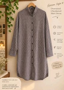 Black & White Checked Longline Shirt Dress | Casua