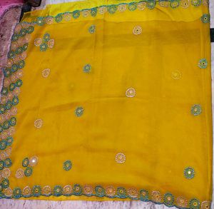 Vibrant Yellow Embellished Saree